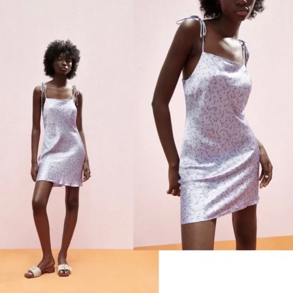 Zara Purple Satin Floral Dress